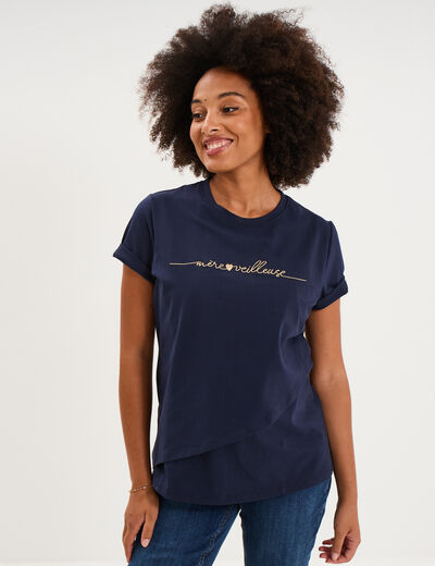 T-shirt manches courtes allaitement bleu marine femme maternit&eacute;
