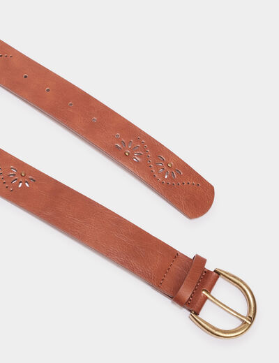 Ceinture avec perforations marron cognac femme