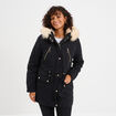 Parka cintr&eacute;e &agrave; capuche fourr&eacute;e amovible noir femme