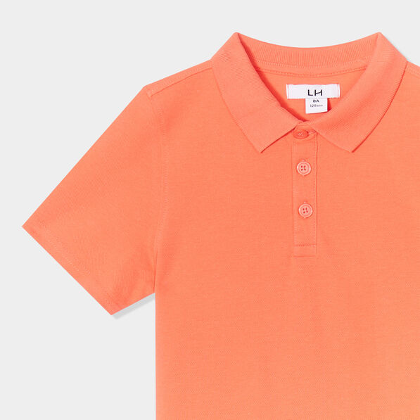 polo manches courtes a detail brode rouge corail garcon Polo manches courtes à détail brodé rouge corail garçon