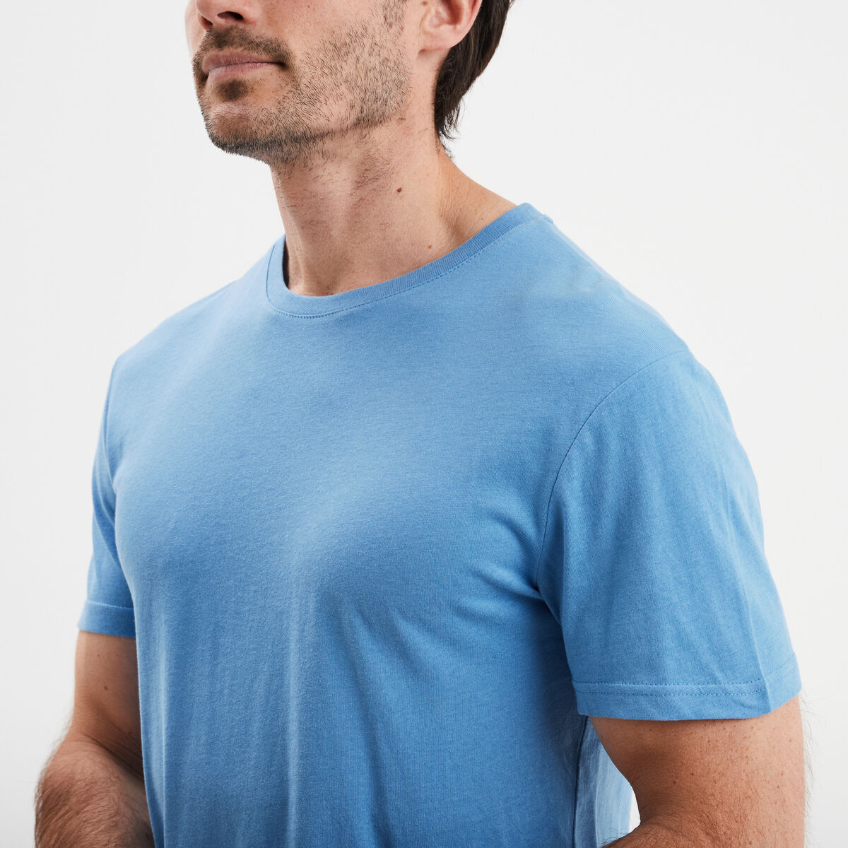 T-shirt droit en coton manches courtes bleu homme