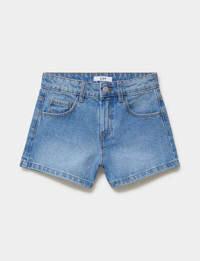 Short en jean taille ajustable coton denim stone fille