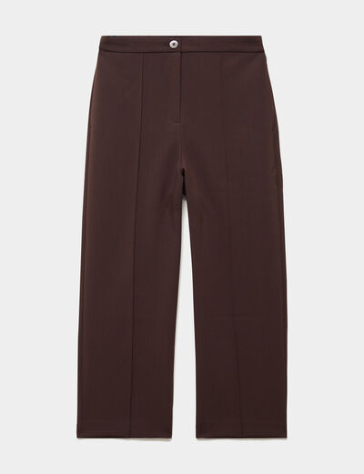 Pantalon droit 7/8&egrave;me &agrave; pinces marron fonc&eacute; femme