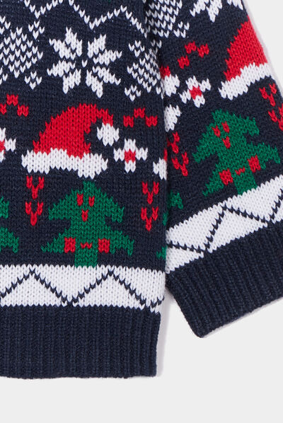 Pull de Noël épaule boutonnée Kimbaloo bleu marine bébé garçon