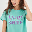 T-shirt col rond manches courtes coton vert menthe femme