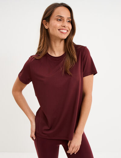 T-shirt de sport droit manches courtes violet fonc&eacute; femme