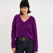 Pull col V ajour&eacute; manches longues violet fonc&eacute; femme