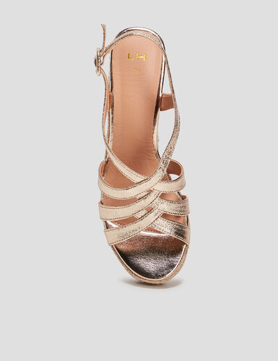 Sandales compens&eacute;es brides crois&eacute;es jaune or femme