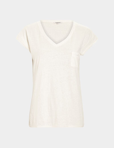 T-shirt col v poche poitrine Creeks blanc femme