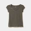 T-shirt col V ajust&eacute; manches courtes vert kaki femme