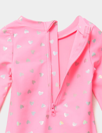 Combinaison de bain UV manches longues rose fluo b&eacute;b&eacute; fille