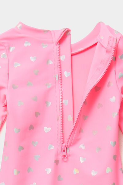 Combinaison de bain UV manches longues rose fluo b&eacute;b&eacute; fille