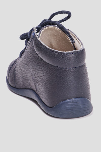 Bottillons à lacets en cuir bleu marine bébé garçon