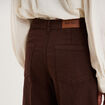Pantalon large poche plaqu&eacute;e cropped marron fonc&eacute; femme