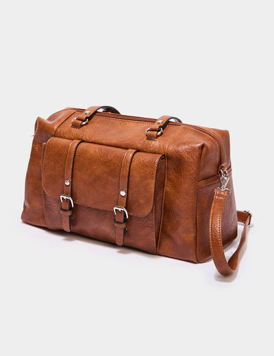 Sac porté-épaule avec poche à rabat marron cognac femme