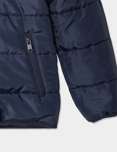 Doudoune réversible zippée à capuche bleu foncé garçon