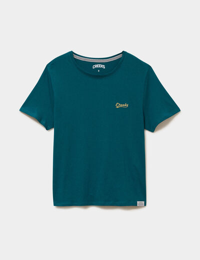 T-shirt col rond manches courtes vert fonc&eacute; femme
