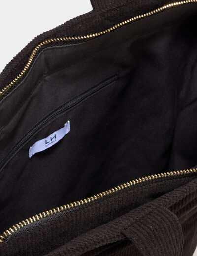 Sac tote bag zipp&eacute; effet velours noir femme