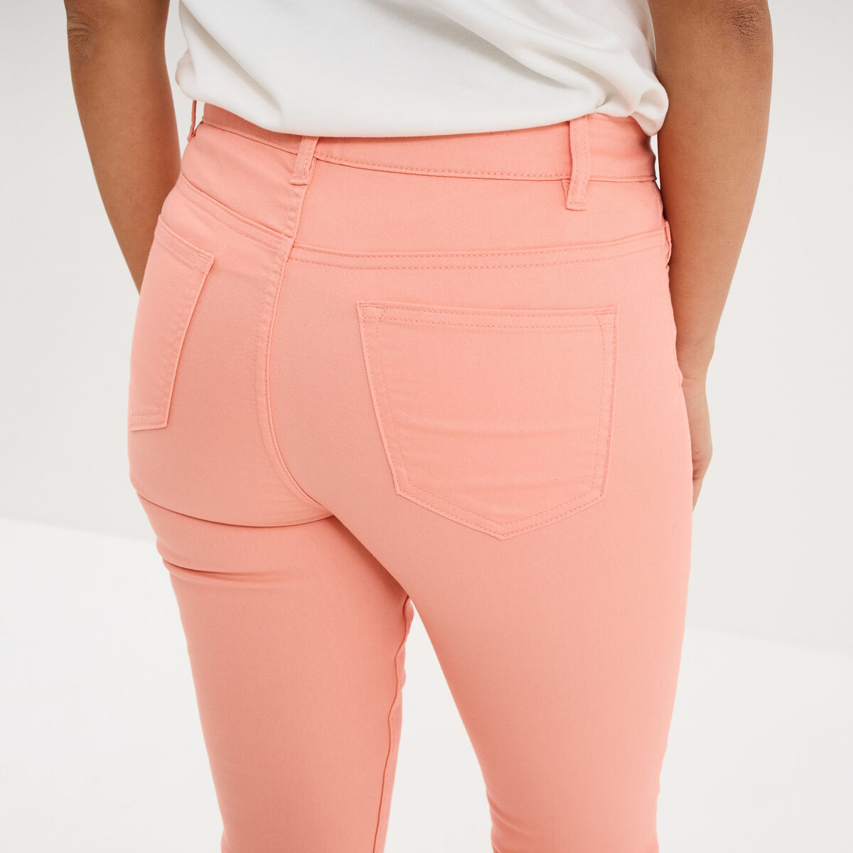 Pantalon slim stretch orange corail femme