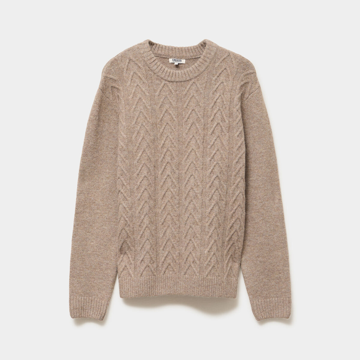 Pull col rond manches longues beige homme