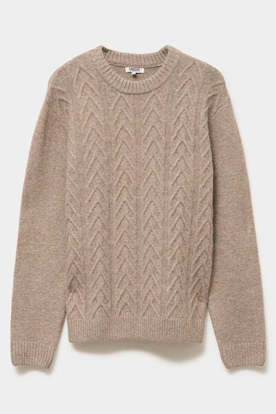 Pull col rond manches longues beige homme
