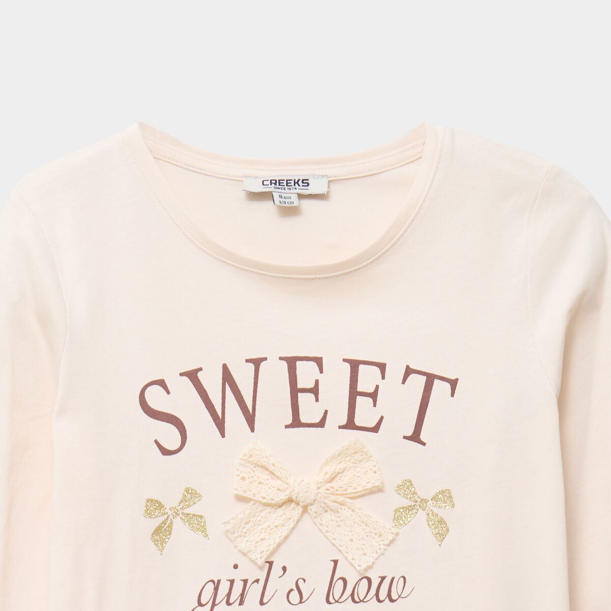 T-shirt poignets &eacute;lastiqu&eacute;s coton beige fille