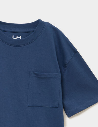 T-shirt oversize 1 poche manches courtes bleu fonc&eacute; gar&ccedil;on