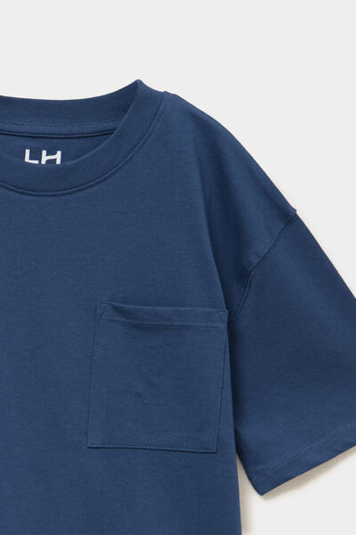T-shirt oversize 1 poche manches courtes bleu fonc&eacute; gar&ccedil;on