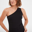 Débardeur asymétrique côtelé noir femme