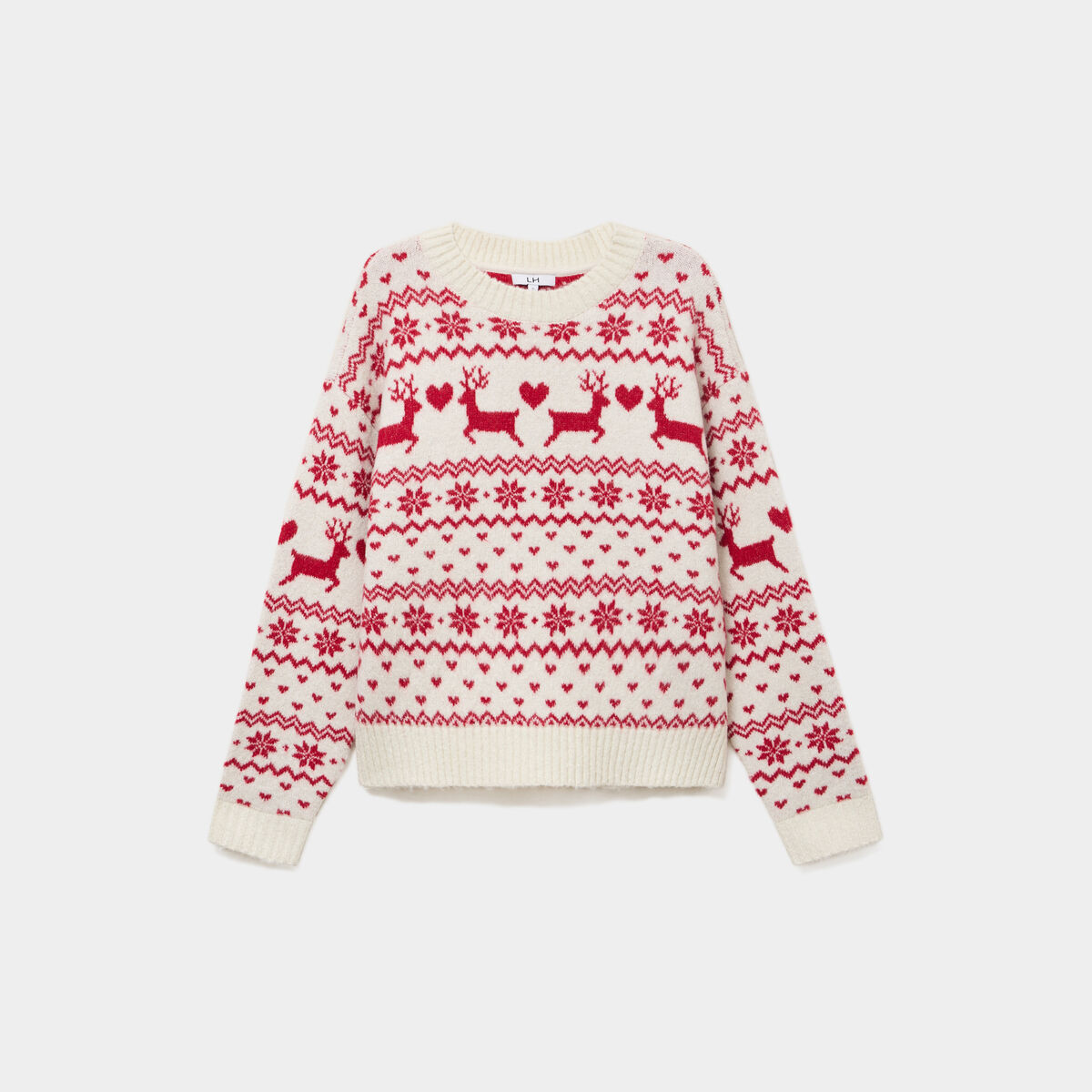 Pull de No&euml;l manches longues ecru femme