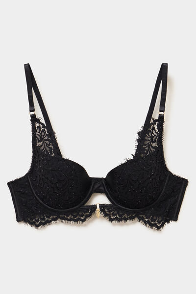 Soutien-gorge foulard dentelle et strass noir femme