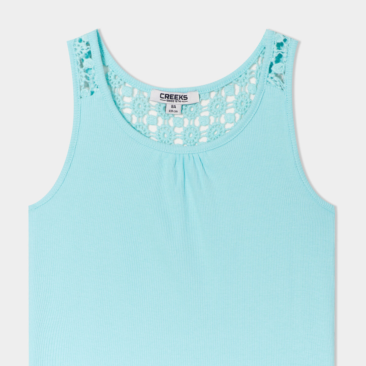 Débardeur côtelé dos macramé Creeks bleu turquoise fille