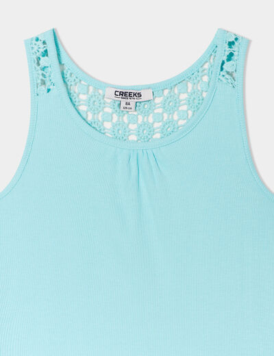 Débardeur côtelé dos macramé Creeks bleu turquoise fille