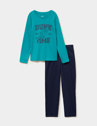 Ensemble pyjama pantalon 2 pi&egrave;ces coton vert gar&ccedil;on