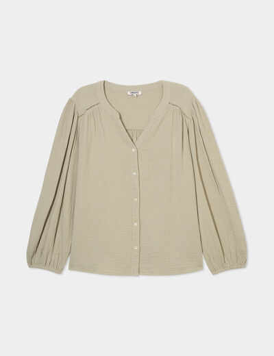 Blouse col tunisien gaze de coton Creeks vert kaki femme