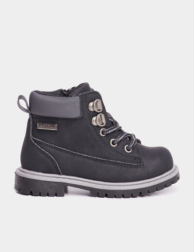 Boots crantées zippées à lacets Bali noir bébé garçon