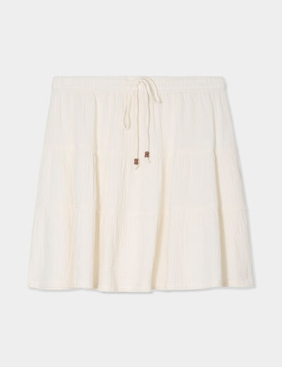 Jupe courte à coulisse gaze de coton creme femme