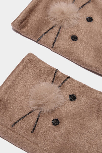 Gants avec pompons taupe femme