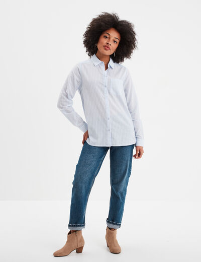 Chemise manches ajustables 1 poche coton bleu ciel femme