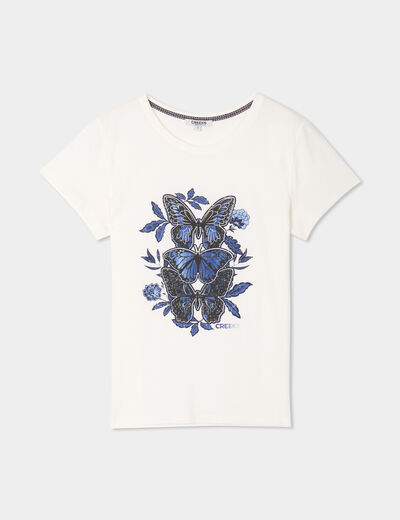 T-shirt ajusté col rond coton Creeks ecru femme