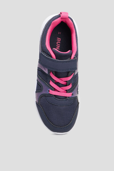 Baskets running à scratchs bleu marine fille