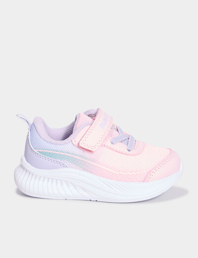 Baskets running à scratchs rose bébé fille