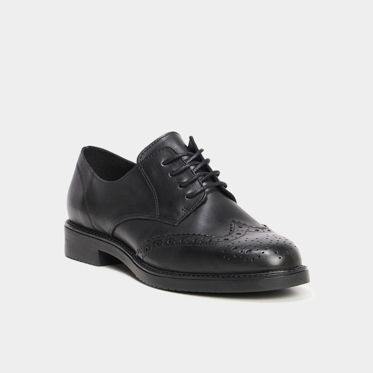 Derbies &agrave; lacets en cuir noir femme