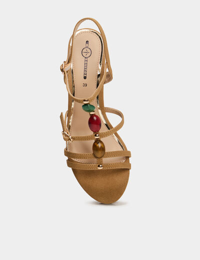Sandales &agrave; talons 7 cm su&eacute;dine et bijoux sable femme