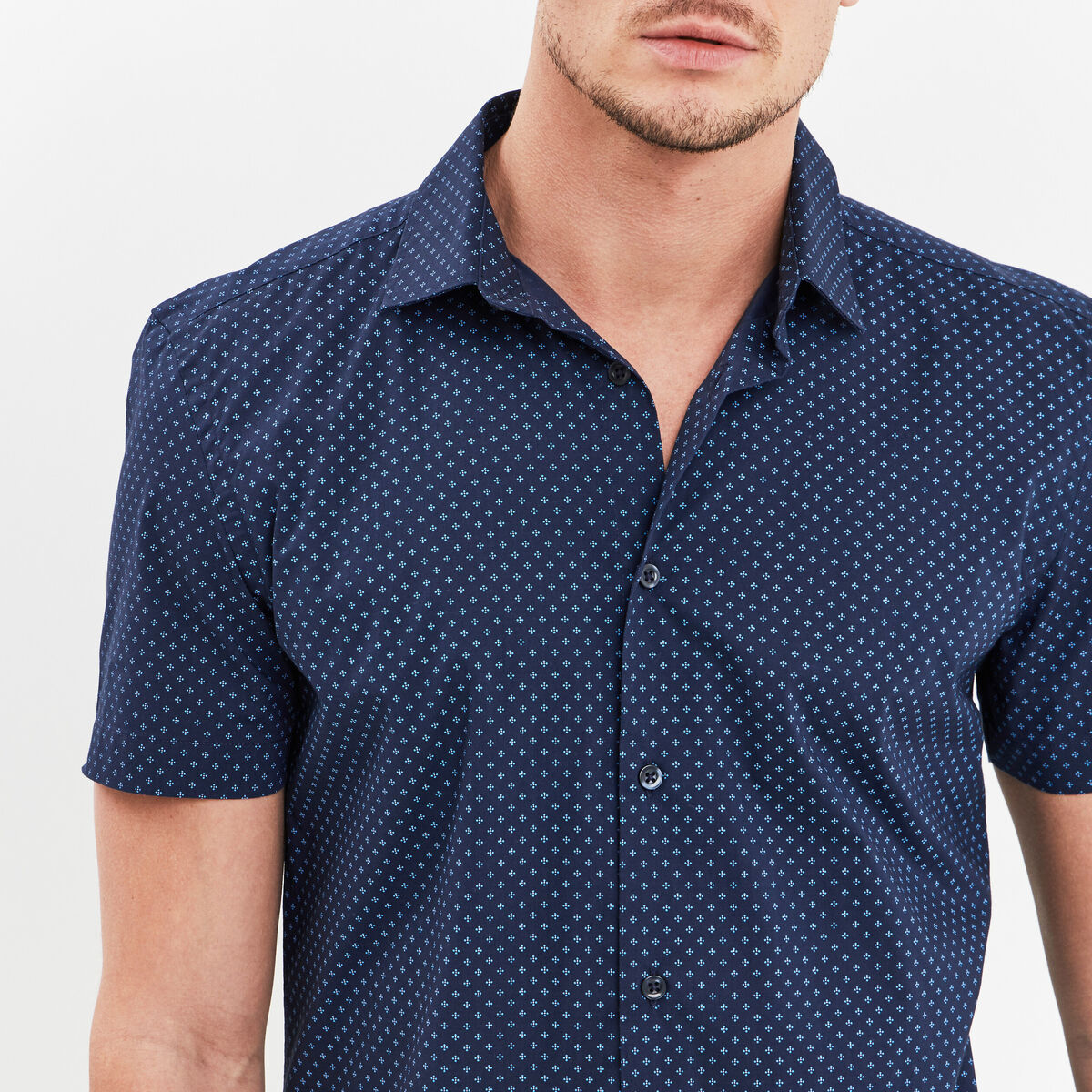 Chemise manches courtes coton bleu marine homme