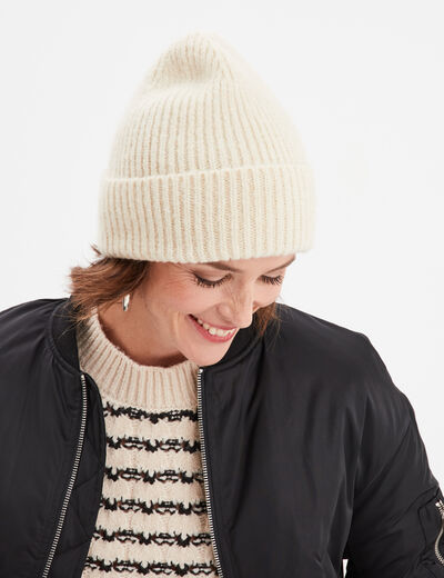 Bonnet tricoté ivoire femme