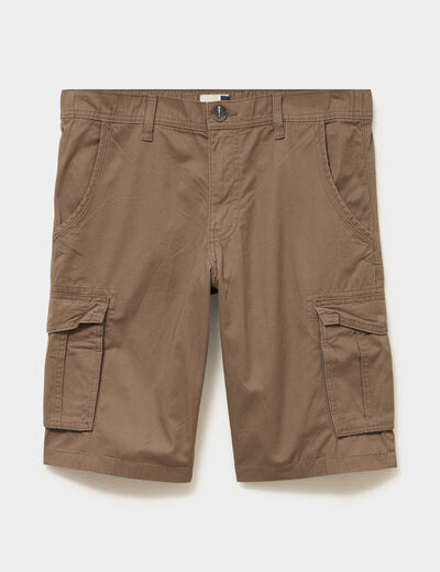 Bermuda short cargo poches &agrave; rabat coton marron fonc&eacute; homme