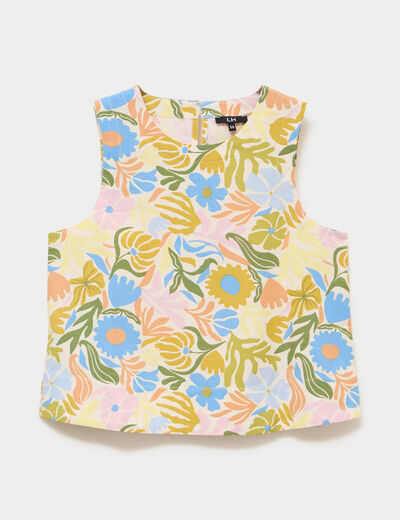 Blouse courte droite sans manches blanc femme