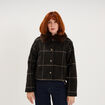 Veste courte col fausse fourrure marron fonc&eacute; femme