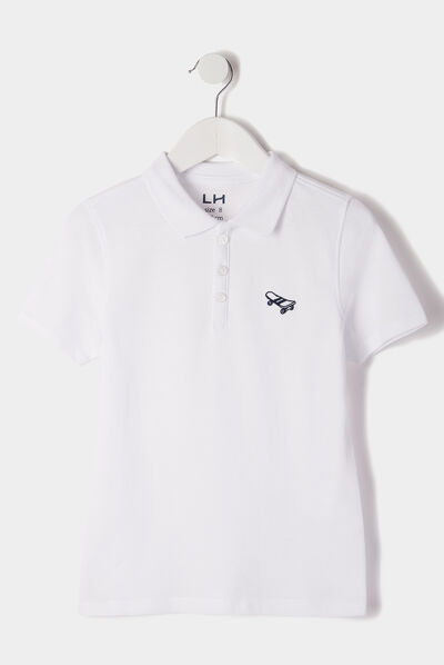 Polo manches courtes à détail brodé blanc garçon